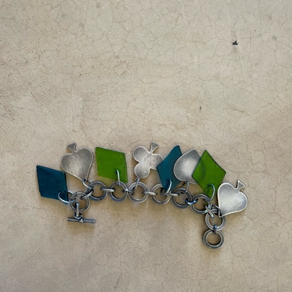 Jewelry - Charm bracelet with card suits, glass made by San Francisco artisan